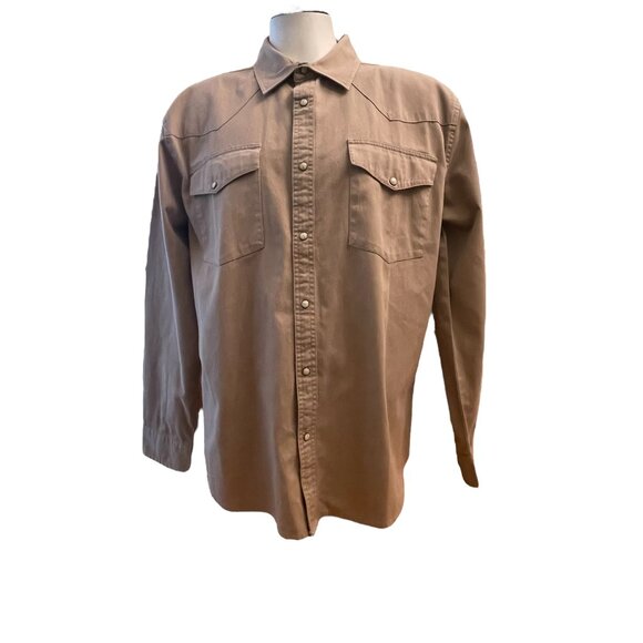 Turtle Bay New York Khaki Shirt Long Sleeve Pearl Snaps Pockets Size Large - Picture 2 of 11